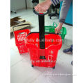 Cheap Price 40L Plastic Telescopic handle rolling shopping basket with 2 wheels